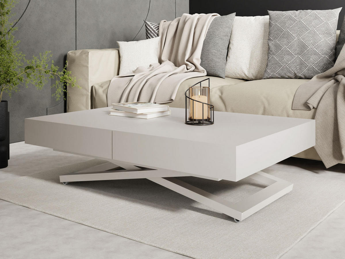 COUCHTISCH Cavetta U höhenverstellbar ausziehbar, Kaschmir Beige 120-200/80/27-76 cm - Kaschmir, Holzwerkstoff/Metall (80/120/76cm) - WFL GROUP