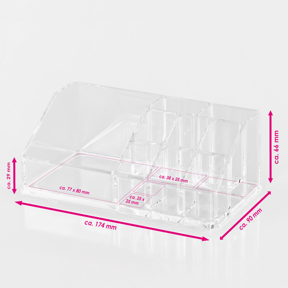 KOSMETIKORGANIZER, 9 Fächer, großes Einzelfach - Transparent, Kunststoff (9.5/17.5/6.5cm) - bremermann