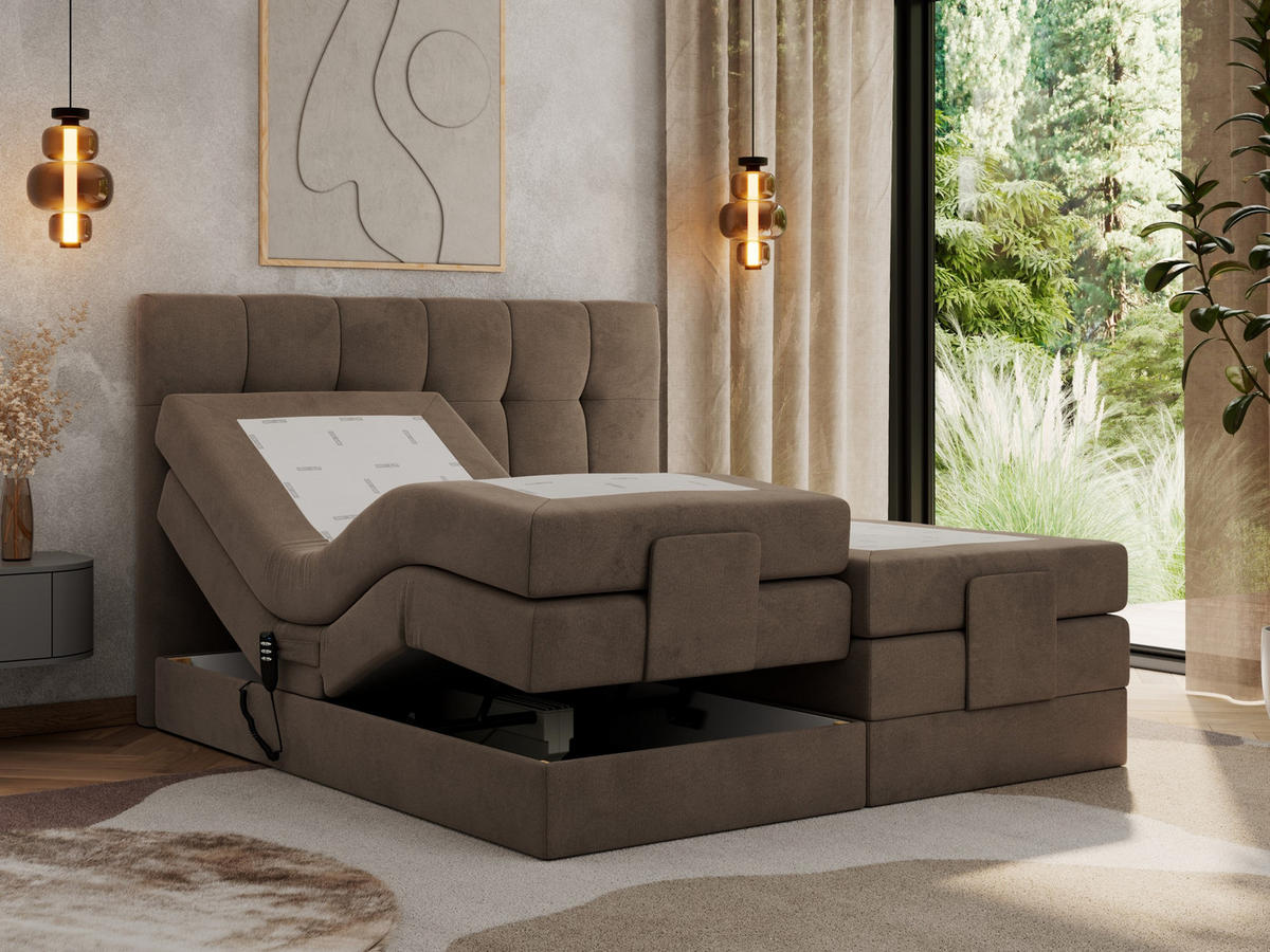 BOXBETT VITTORIA 140/200 - Braun Velvet - H3 - Braun, Holz/Textil (140/200cm) - MKS