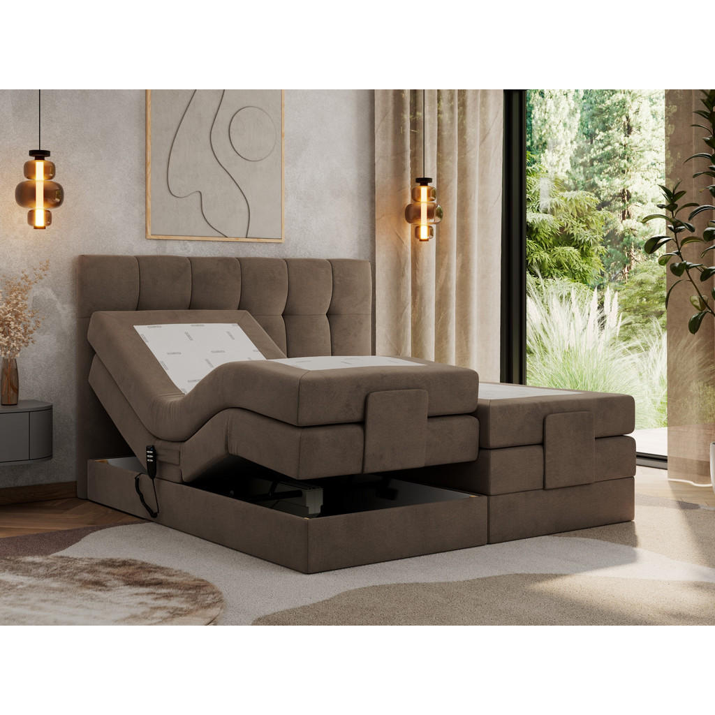 Thumbnail - MKS Boxbett, Braun, Textil, 2-Sitzer, H4, 7-Zonen, Rechteckig, 160x200 cm, Schlafzimmer, Betten, Boxspringbetten