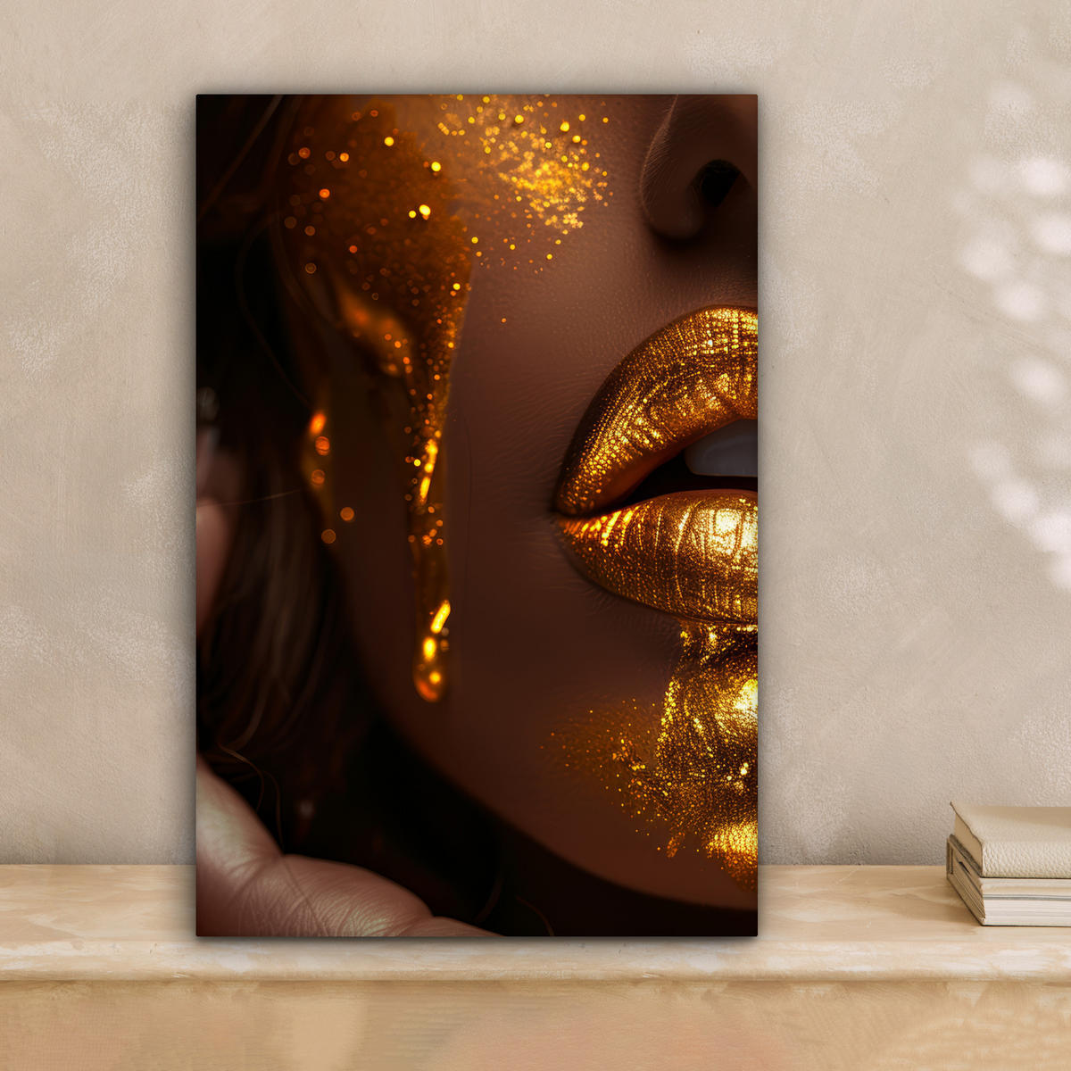 LEINWANDBILD Frau - Gold - Luxus - Porträt Deko Wohnzimmer 20x30 cm - Goldfarben, Textil (20/30cm) - MuchoWow