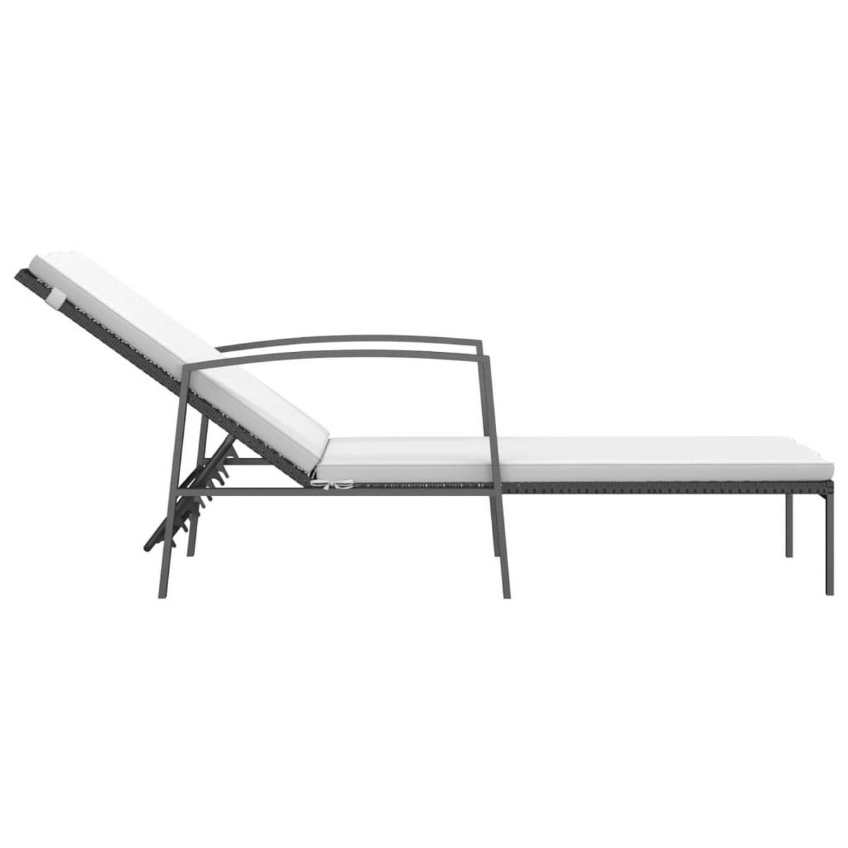SONNENLIEGE mit Auflage Poly Rattan Schwarz - Schwarz, Kunststoff (60/95/195cm) - furnicato