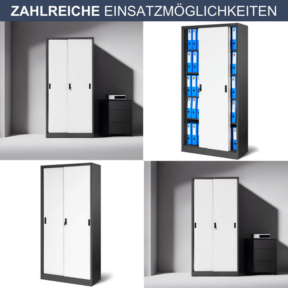 AKTENSCHRANK abschließbar ROLF mit Schiebetüren 185x90x40cm Anthrazit-Weiß - Anthrazit, Metall (90/185/40cm) - DELUKE