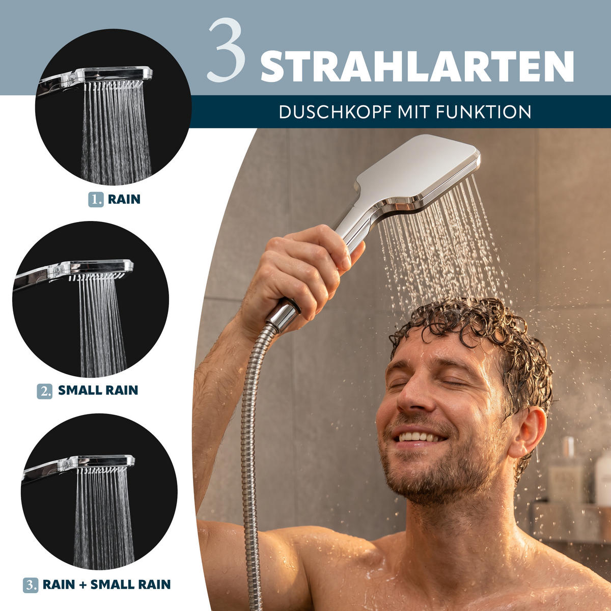 HANDBRAUSE, inkl. Schlauch, Strahlscheibe schwarz - Schwarz, Kunststoff (3cm) - eluno