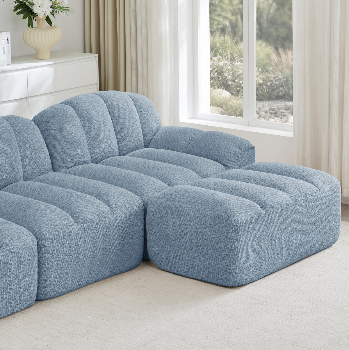 MODULARES 3-Sitzer-Sofa aus granuliertem Fleece mit ergonomischer Form Blau - Blau, Textil (104/79/288cm) - Modenvie