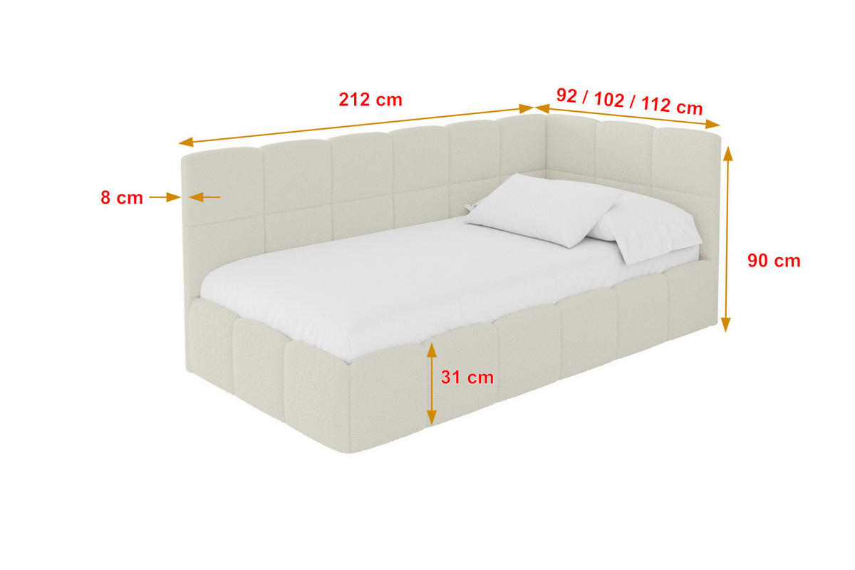EINZELBETT Jugendbett mit Bettkasten Links, mit Matratze - LIVY 100x200 Beige - Hellbraun, Holzwerkstoff/Textil (100/200cm) - ALTDECOR