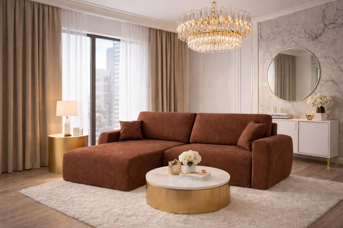 ECKSOFA Mit Schlaffunktion, Ariel XL, Velours, Stoff Salvador, Dunkelbraun, Links - Dunkelbraun, Holz (280/142cm) - Kaiser Möbel