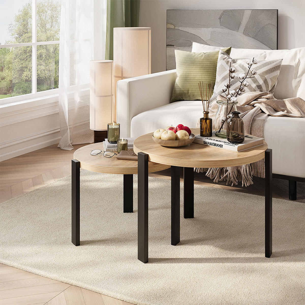 COUCHTISCH-SET Norin, Goldkraft Eiche/Schwarz, 60 x 60 cm - Honigeiche/Schwarz, Holzwerkstoff (60/60/45cm) - Vicco