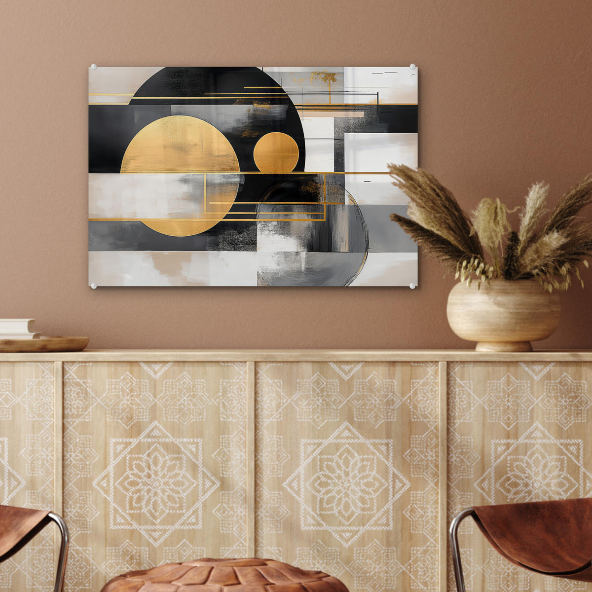 ACRYLGLASBILD Abstrakt - Gold - Silber - Formen - Ästhetisch - Modern 60x40 cm - Goldfarben, Glas (60/40cm) - MuchoWow