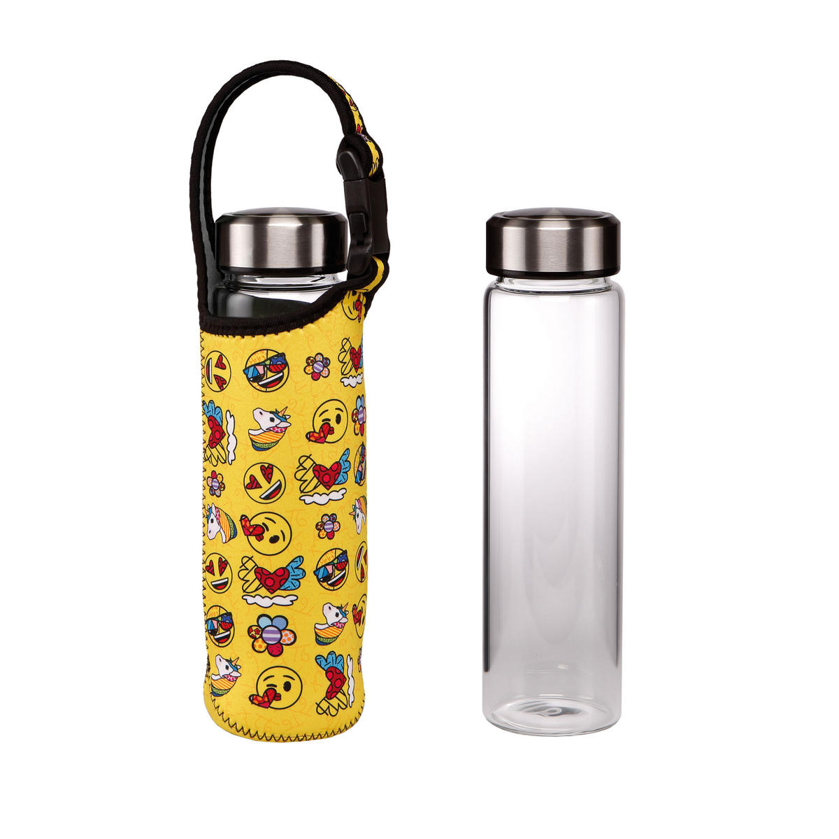 TRINKFLASCHE emoji by Britto - Summer Feelings, Glas-Kombi, Gelb, 700 ml - Gelb, Keramik (0.7L) - Goebel