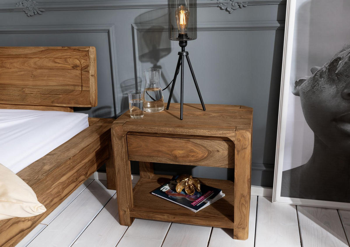 NACHTTISCH Sheesham 60x40x50 braun geölt BUENO #005 - Hellbraun, Holz (60/50/40cm) - Massivmoebel24