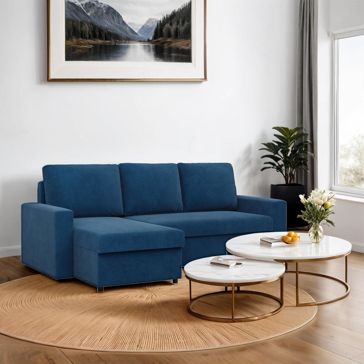 ECKSOFA Neo mit gerader Armlehnen dunkelblau - Dunkelblau, Textil (231/140cm) - SIMKAM Furniture