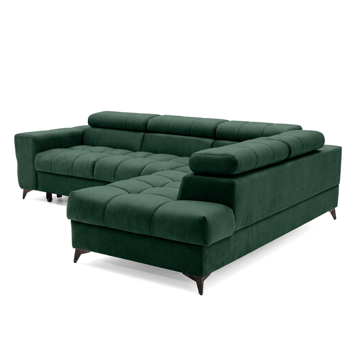 ECKSOFA PUDDING L Rechts mit Schlaffunktion 125x195 Velours Grün - Schwarz/Grün, Holz/Textil (275/203cm) - Muffo