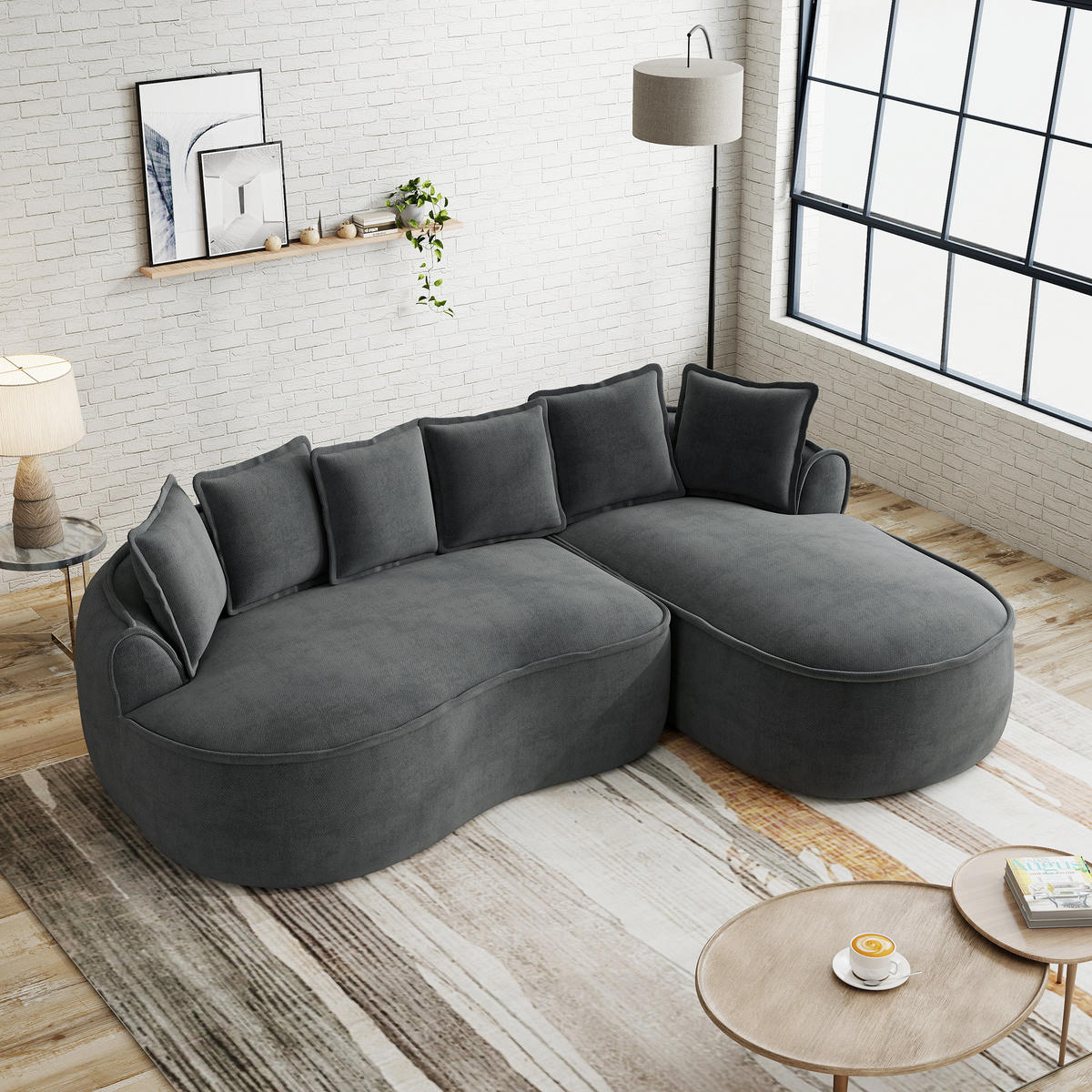 3-SITZER Sofa 252x164x67 cm aus Chenille-Stoff rahmenlos ohne Montage, grau - Grau, Textil (164/67/252cm)