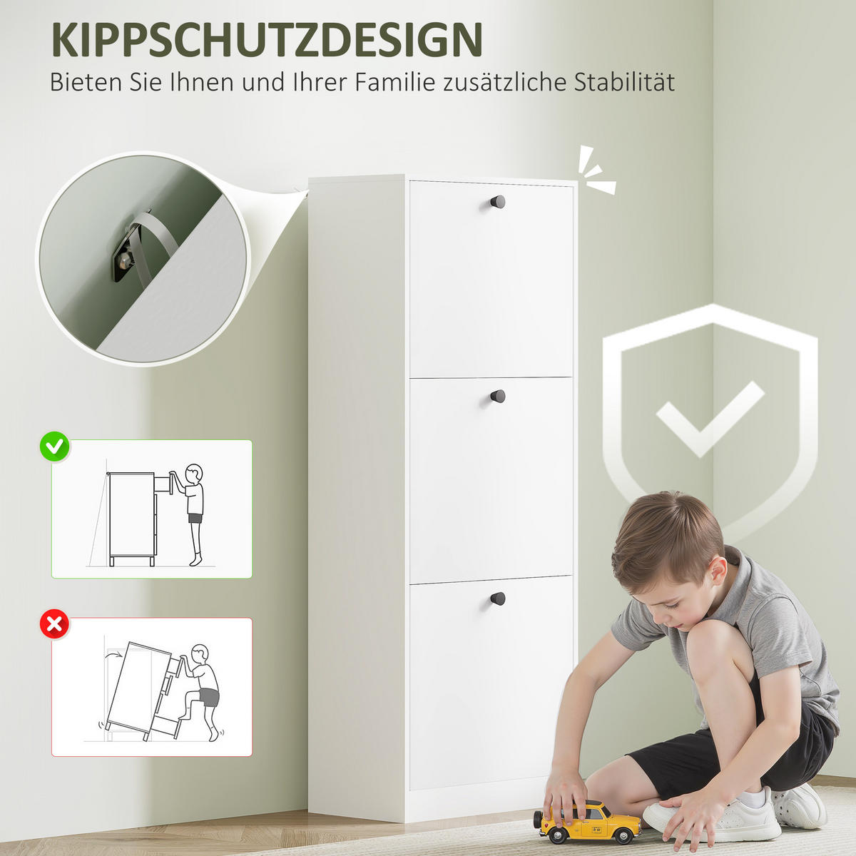 SCHUHSCHRANK mit 3 Klappen, 47 x 26 x 120 cm, Weiß - Weiß, Holzwerkstoff (47/120/26cm) - HOMCOM