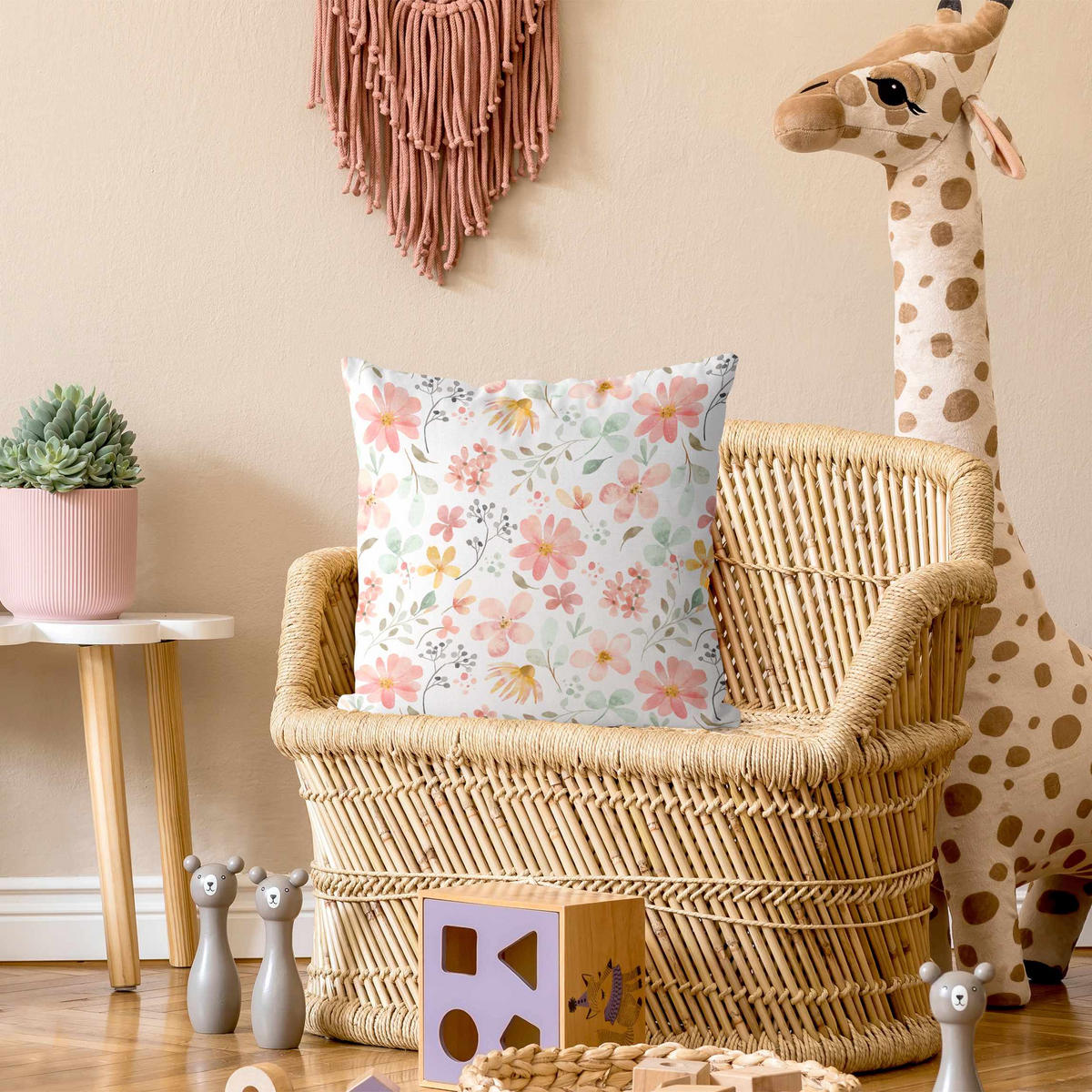 KISSENBEZUG Blumen Muster Pastell Rosa Aquarell 40/40 cm - Pastellblau, Textil (40/40cm) - Bilderwelten