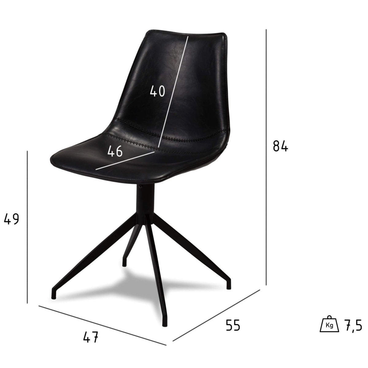 STUHL-SET 6 Stück in Kunstleder Schwarz - Schwarz, Textil/Metall (48/85/57cm) - Furnhouse