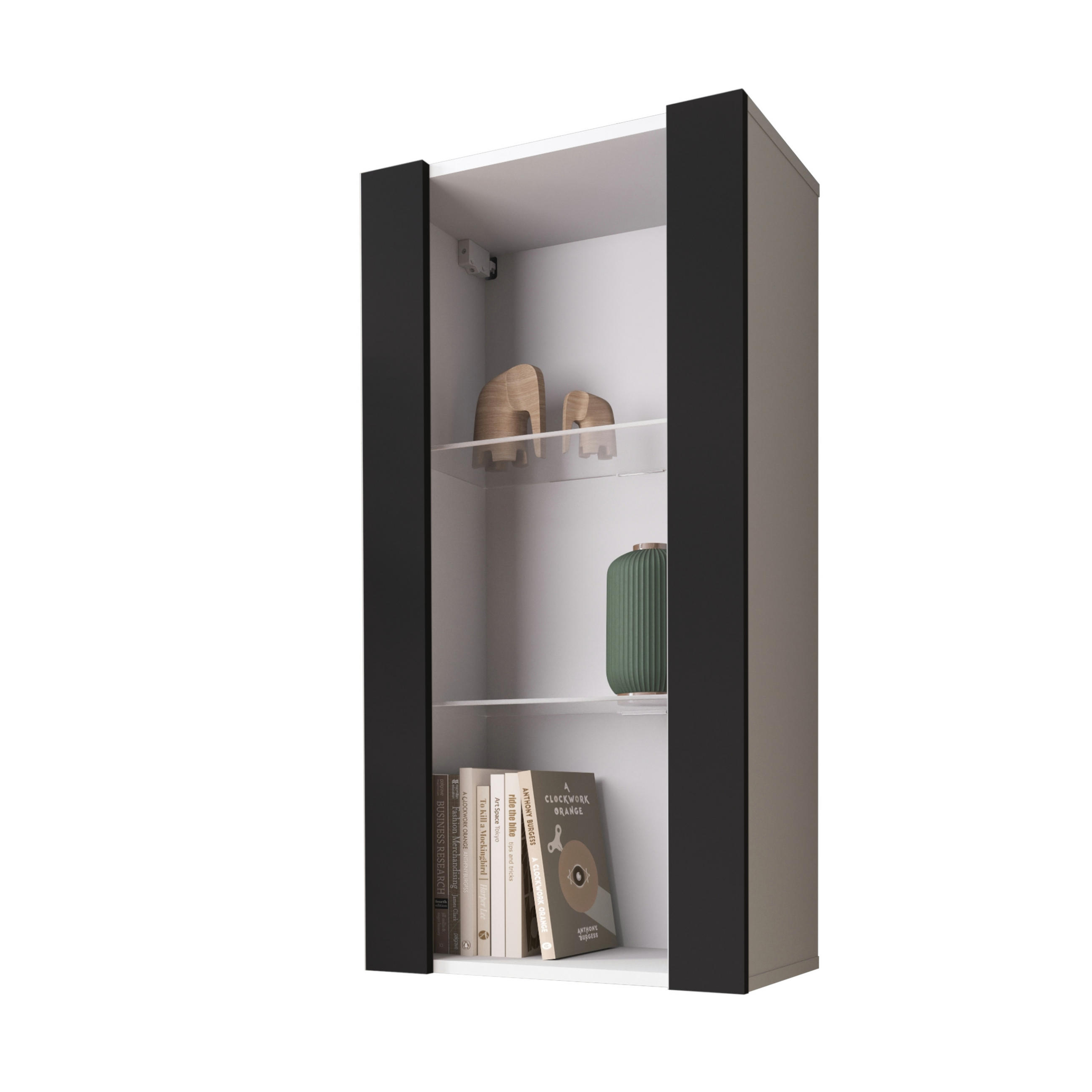 HÄNGEVITRINE TIVOLI Vertical 100, Schwarz - Schwarz/Weiß, Glas/Holzwerkstoff (50/100/29.5cm) - Komodee