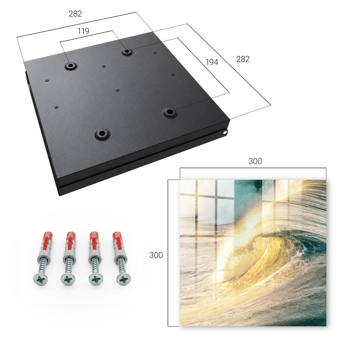 SCHLÜSSELBOX Schwarz 30x30 cm- Türöffnung nach rechts - Meereswelle - Gelb, Metall (30/30/5cm) - TULUP