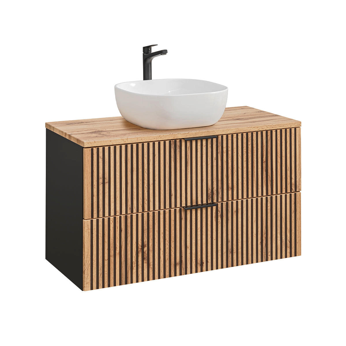 BADMÖBEL 100.6cm Gaia 2er-Set Holz in Eichenoptik und Schwarz - Schwarz, Holzwerkstoff (100.6/59/46cm) - Petits-meubles