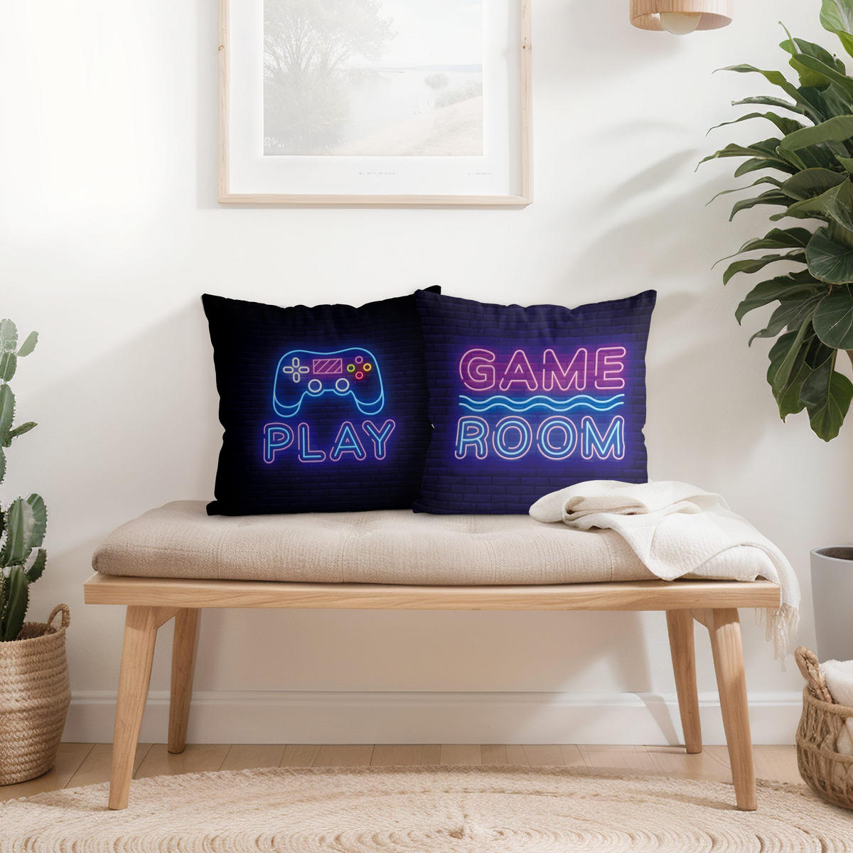 DEKOKISSEN 2er-Set Neon Game Room Controller Duo 50/50 cm - Pink, Textil (50/50cm) - Bilderwelten