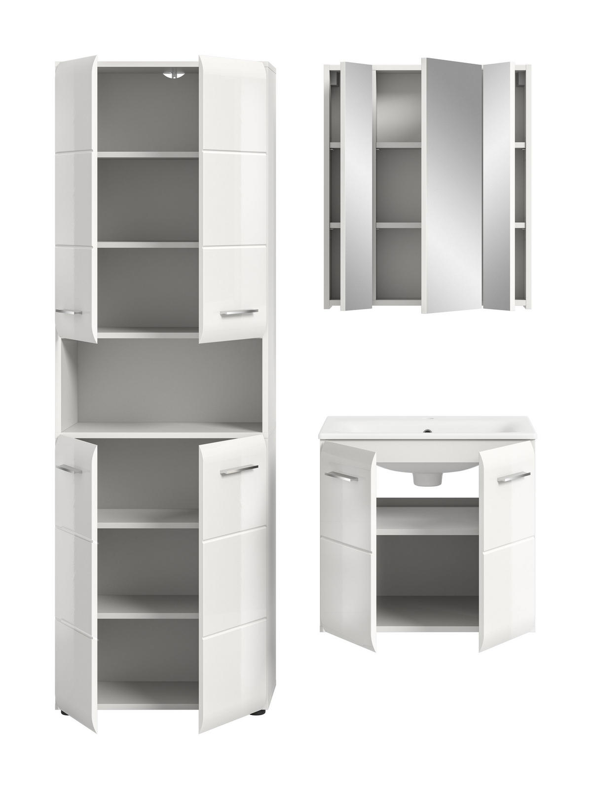 BADKOMBINATION Ice 135x185x46 cm weiß Hochglanz MDF 3tlg. - Weiß, Holz (135/185/46cm)