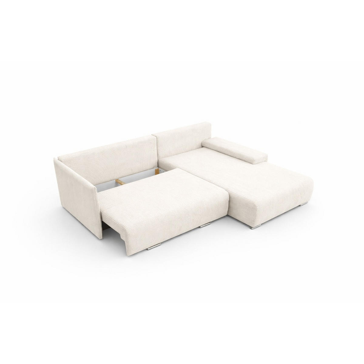 ECKSOFA L-Form Schlaffunktion Livorno Cord-Stoff Ecru Rechts - Chromfarben/Ecru, Holz/Kunststoff (246/188cm) - Kaiser Möbel
