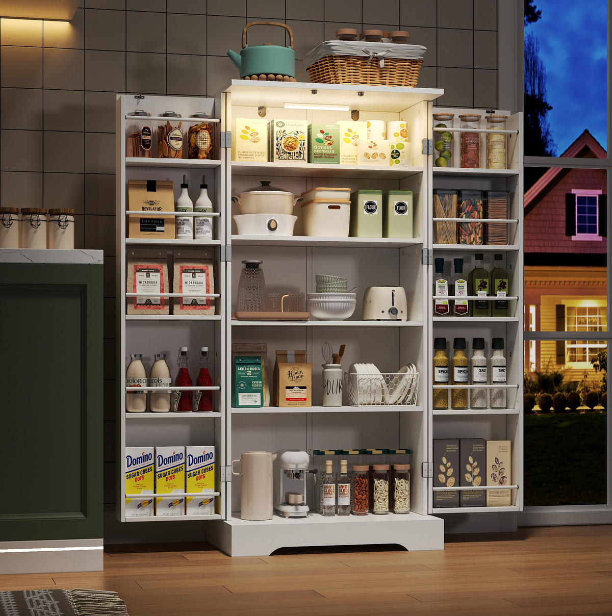KÜCHENSCHRANK mit LED-Sensorleuchte 60 x 35 x 128 cm Weiß - Weiß, Holzwerkstoff (35/128/60cm) - Meubliv