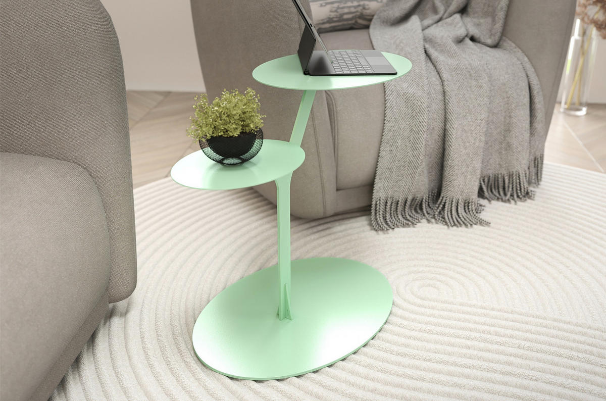 BEISTELLTISCH IROKO mit 2 Ablagen, Metall, Pastellgrün - Pastellgrün, Metall (54/32/44.5cm) - Kayani