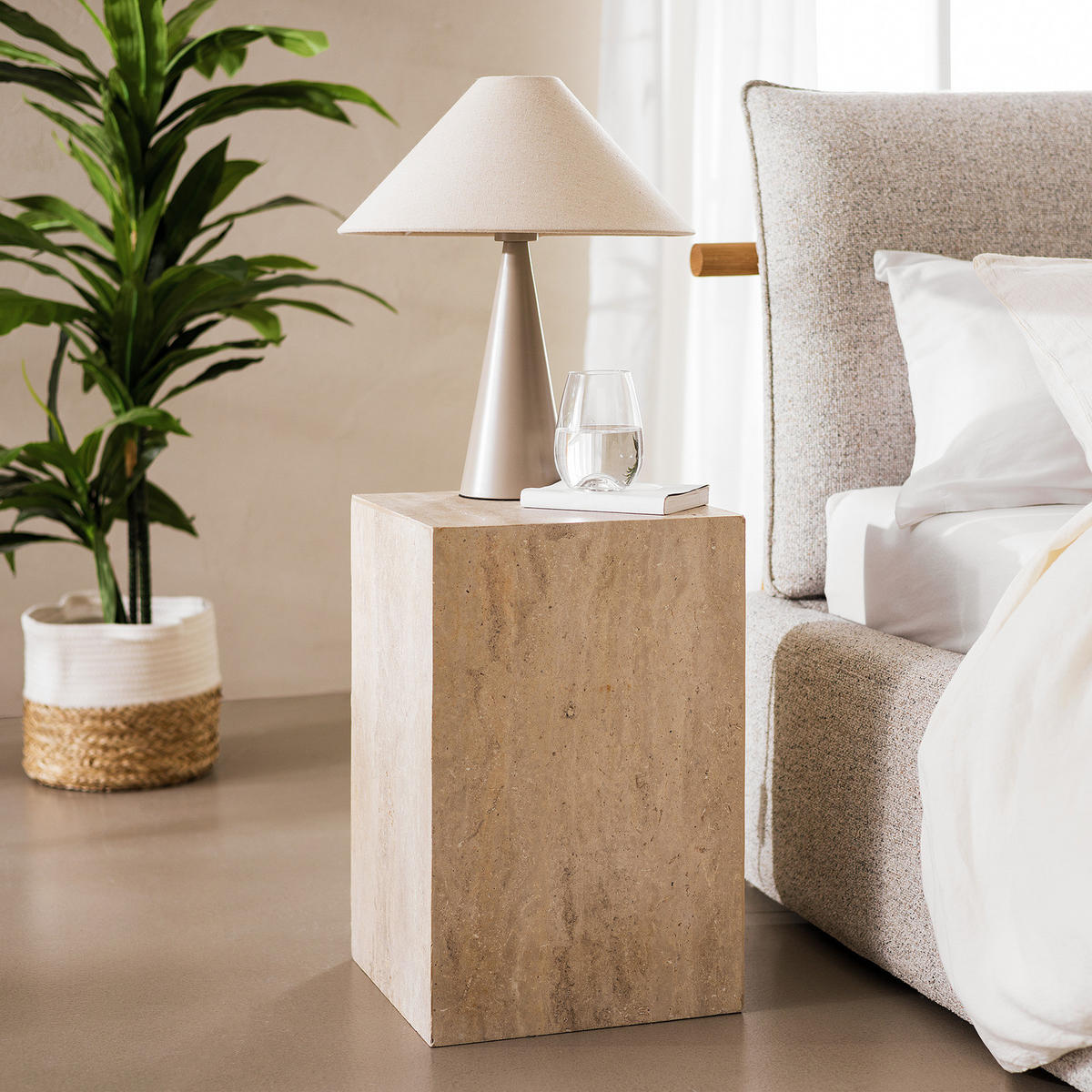 BEISTELLTISCH - Travertin / Beige - Beige, Stein (30/30/48cm) - home24