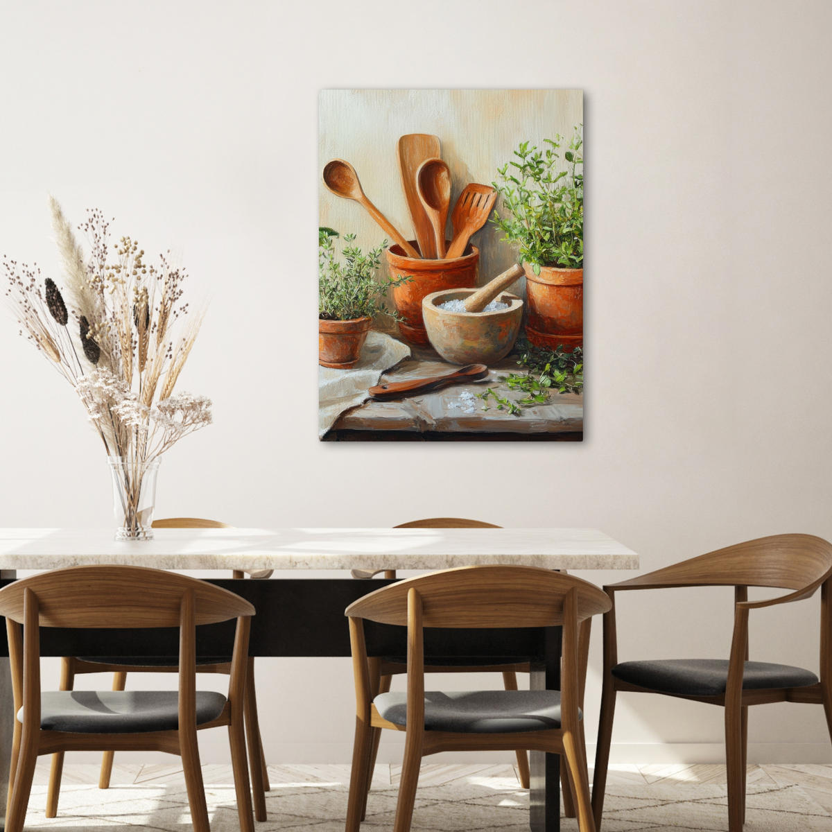 LEINWANDBILD Töpfe - Kräuter - Holz 60x80 cm - Terracotta, Textil (60/80cm) - MuchoWow