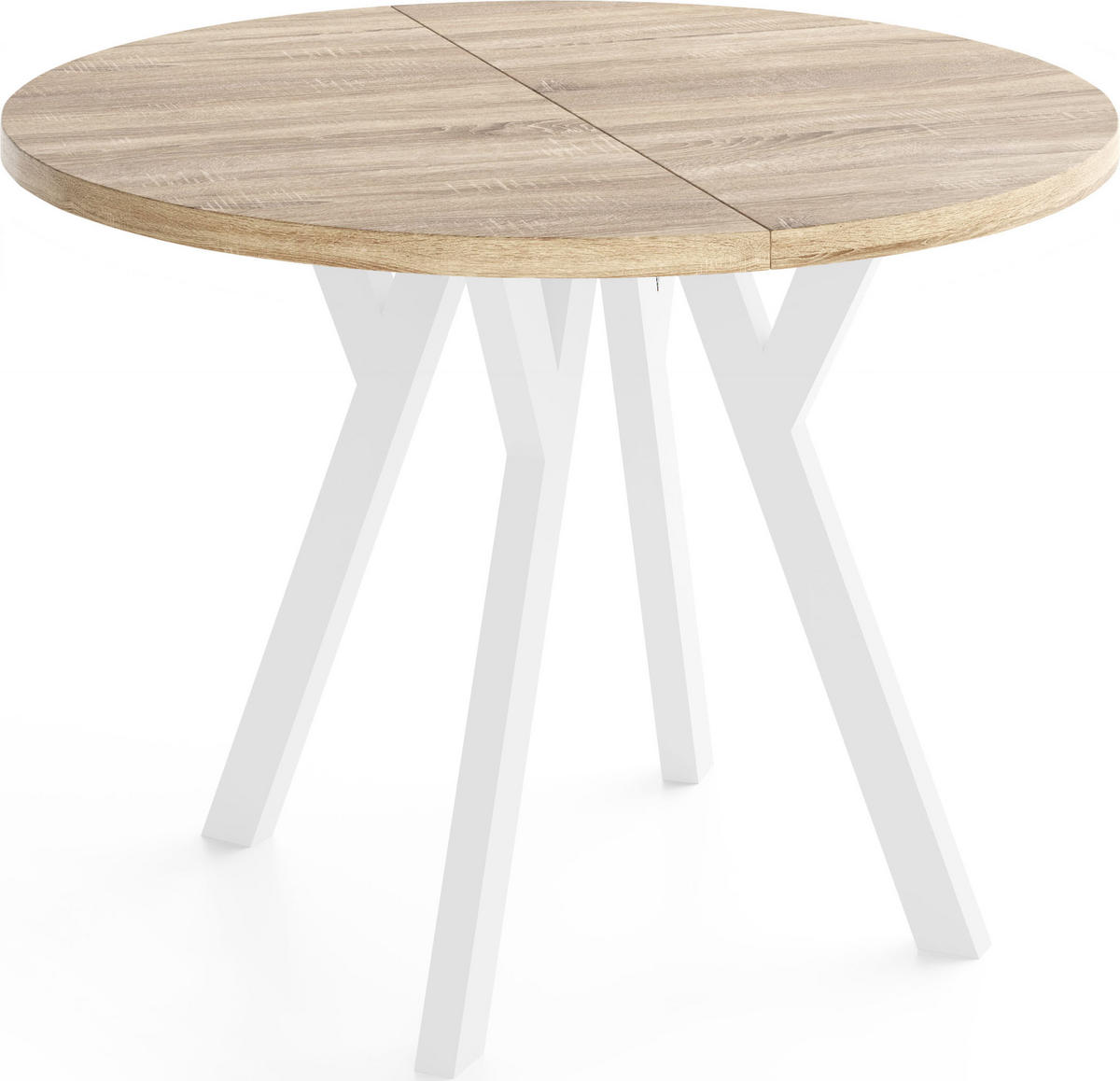 ESSTISCH Vero Weiß rund ausziehbar verlängerbar, Eiche Sonoma Hellbraun 100-200/100/77 cm - Weiß/Sonoma Eiche, Holz/Holzwerkstoff (100/100/77cm) - WFL GROUP