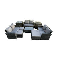 GARTENMÖBEL SET MIT 2 BEISTELLTISCHE 3 HOCKER LIEBESSITZ-SOFA Polyrattan Dunkelgrau Gemischt 9-Sitzer - Dunkelgrau, Metall - Fimous