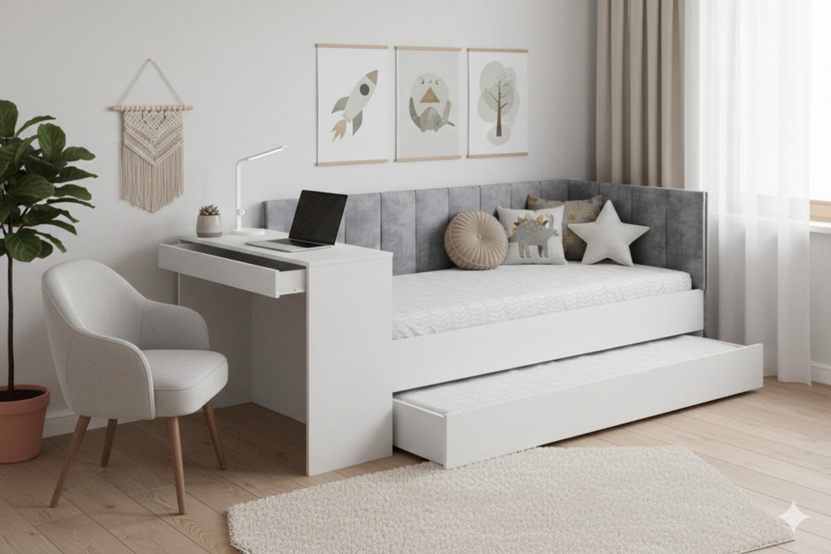 JUGENDBETT FABIAN 90/200 cm in Weiß rechts - Weiß, Holzwerkstoff/Textil (90/200cm) - Deine Möbel 24