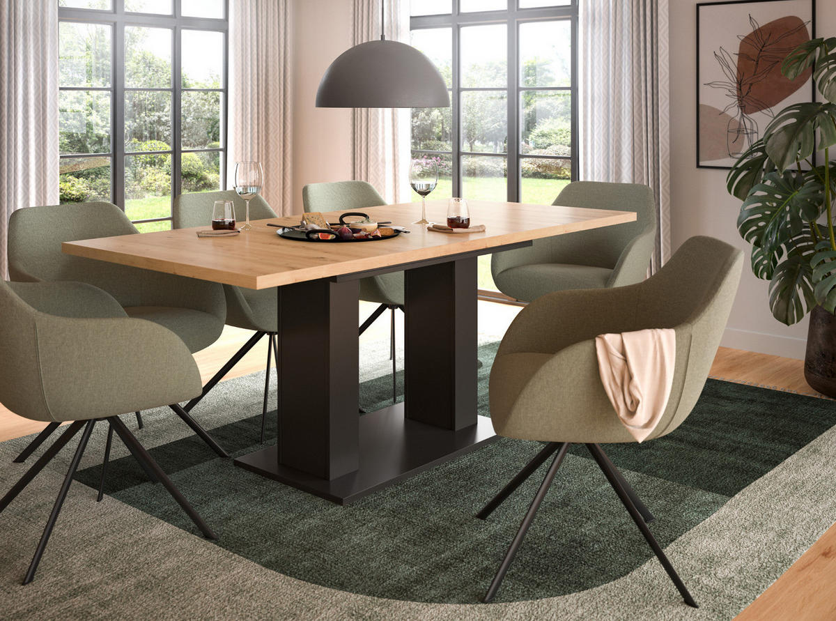 ESSTISCH grau, Eiche Artisan Küchentisch ausziehbar 150 - 190 cm - Eiche Artisan/Grau, Holzwerkstoff/Metall (150/90/76cm) - Inn.Furn