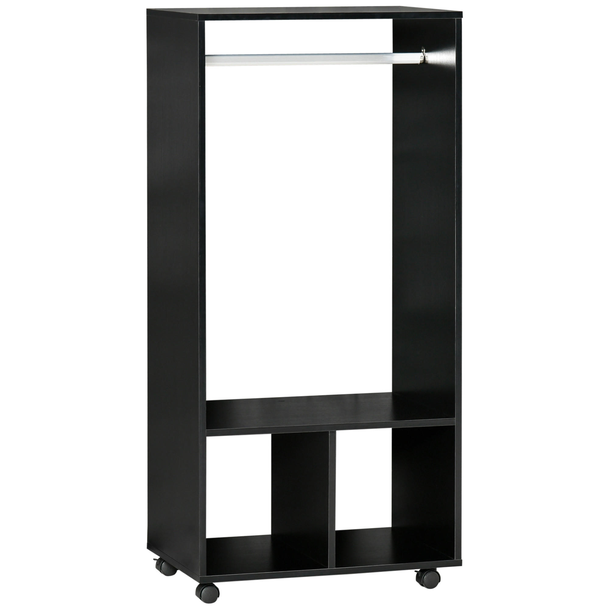 KLEIDERSCHRANK DE-17152 mit Kleiderstange & 2 Nischen Schwarz - Schwarz, Holzwerkstoff (40/128/60cm) - ComfortXL