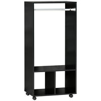 KLEIDERSCHRANK DE-17152 mit Kleiderstange & 2 Nischen Schwarz - Schwarz, Holzwerkstoff (40/128/60cm) - ComfortXL