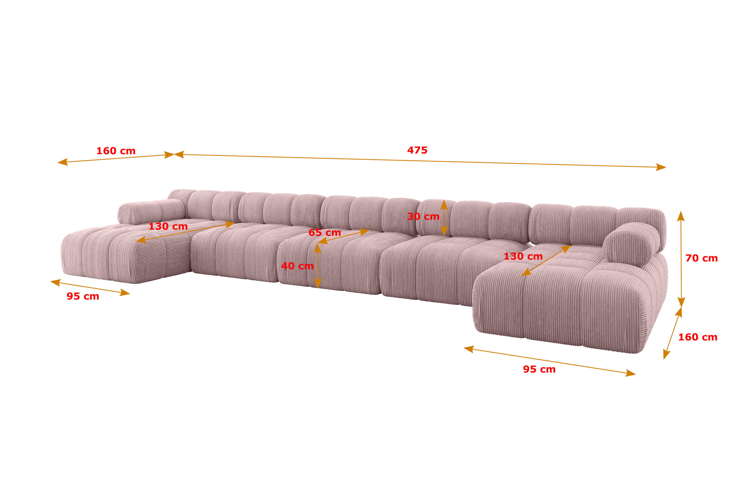 Altdecor Wohnlandschaft Rosa 475x70x160 cm