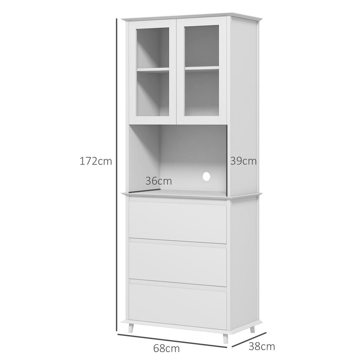 KÜCHENSCHRANK Weiß, 2 Glastüren, 3 Schubladen, 68/38/172 cm - Weiß, Holzwerkstoff (68/172/38cm) - PANGIVO