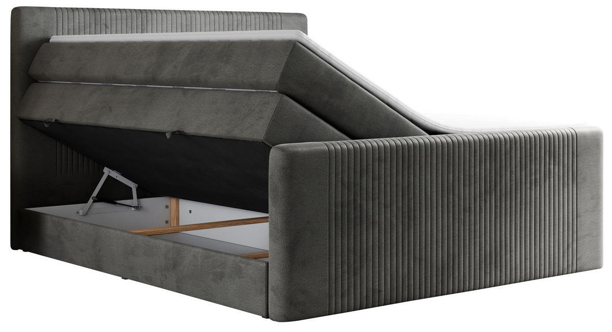 BOXSPRINGBETT KING DOREN 140/200 Dunkelgrau Velvet - H3 - Dunkelgrau, Holz/Textil (140/200cm) - MKS