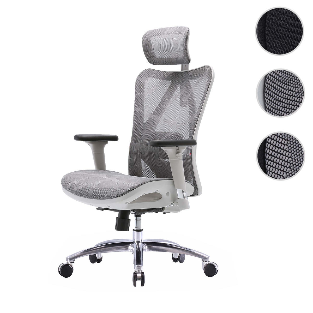 BÜROSTUHL Grau, Weiß - Weiß/Grau, Textil (66/128/93cm) - SIHOO
