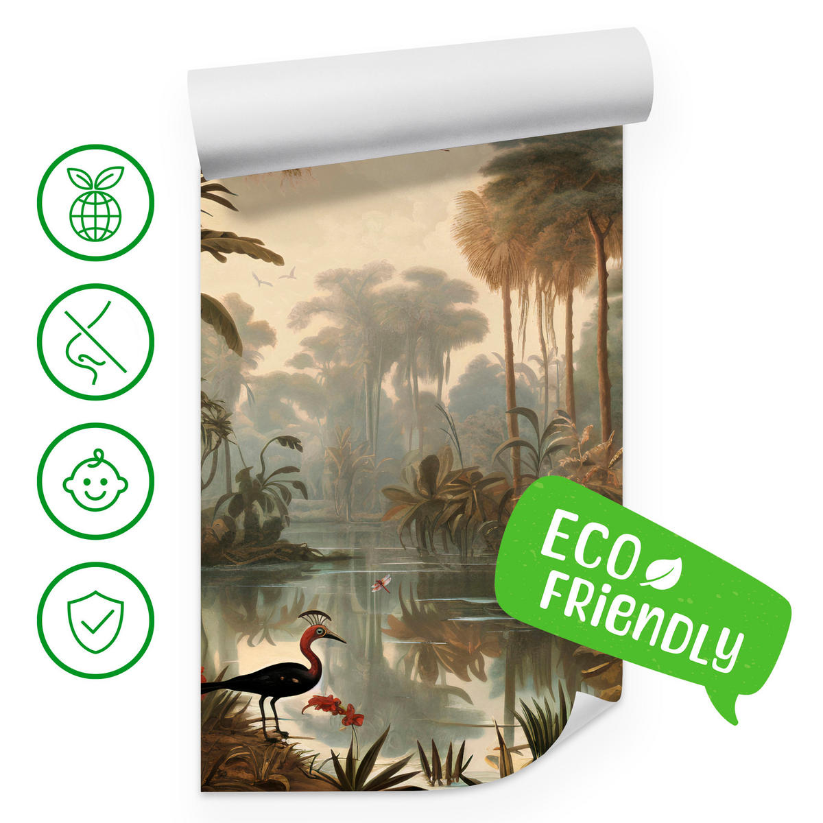 FOTOTAPETE Dschungel Tropische Pflanzen Vögel 100x70 - Gelb/Beige, Papier (100/70cm) - Muralo