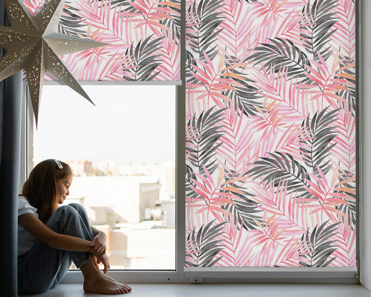 VNÚTORNÁ roleta - okenná roleta - roleta - 100x100 cm - Ružové a čierne listy - pink, plast (100/100/0.5cm) - TULUP