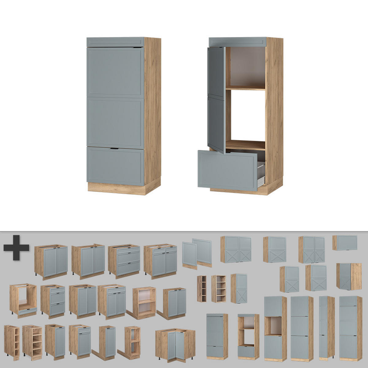 MIKROWELLENSCHRANK Fame-Line Hellblau-grau 60 cm - Honigeiche/Eiche Wotan, Holzwerkstoff (60/153.6/58.1cm) - Vicco