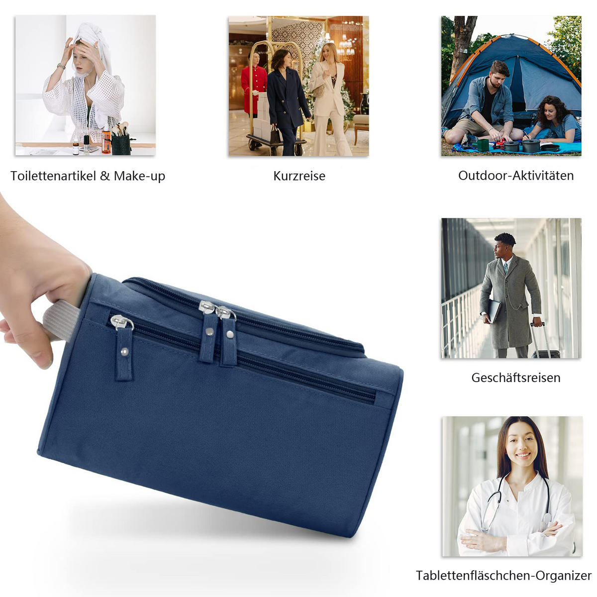 KOSMETIKTASCHE Toiletbag XL, Dunkelblau - Dunkelblau, Textil (14.5/15/25cm) - Kaket