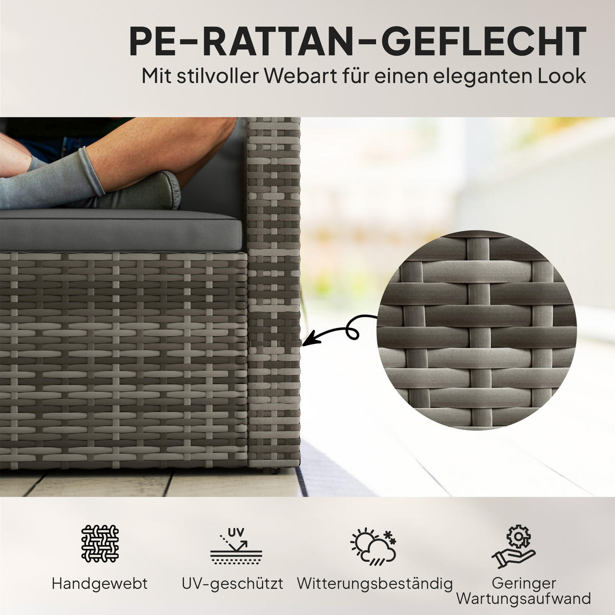 2-SITZER-RATTANSOFA PE-Rattan Stahl Hellgrau - Hellgrau/Schwarz, Kunststoff/Textil - Outsunny