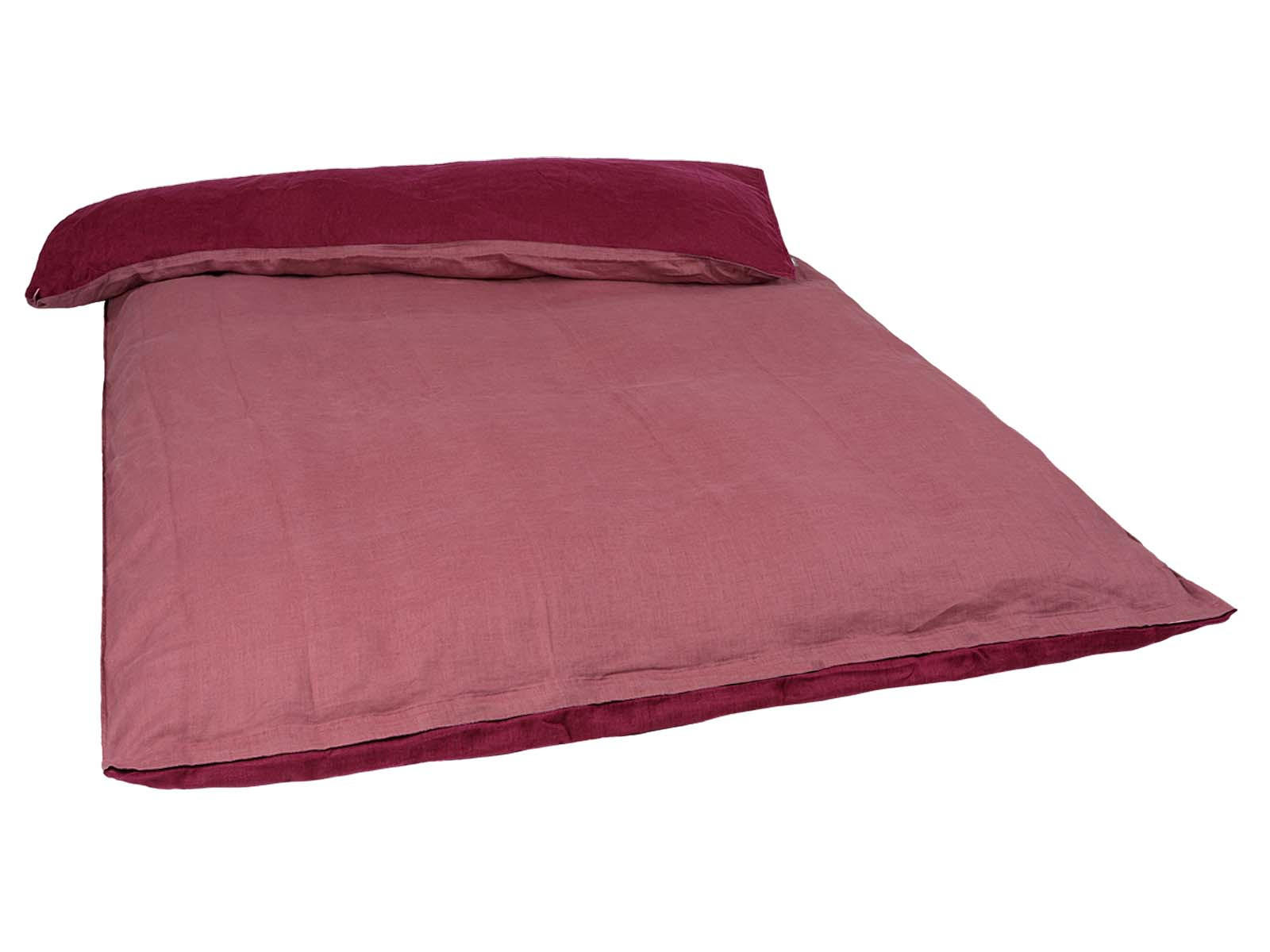 WENDE-BETTDECKENBEZUG Doubleface reines Leinen rose/merlot 135/200 cm - Altrosa/Dunkelrot, Naturmaterialien (135/200cm) - beties Heimtextil