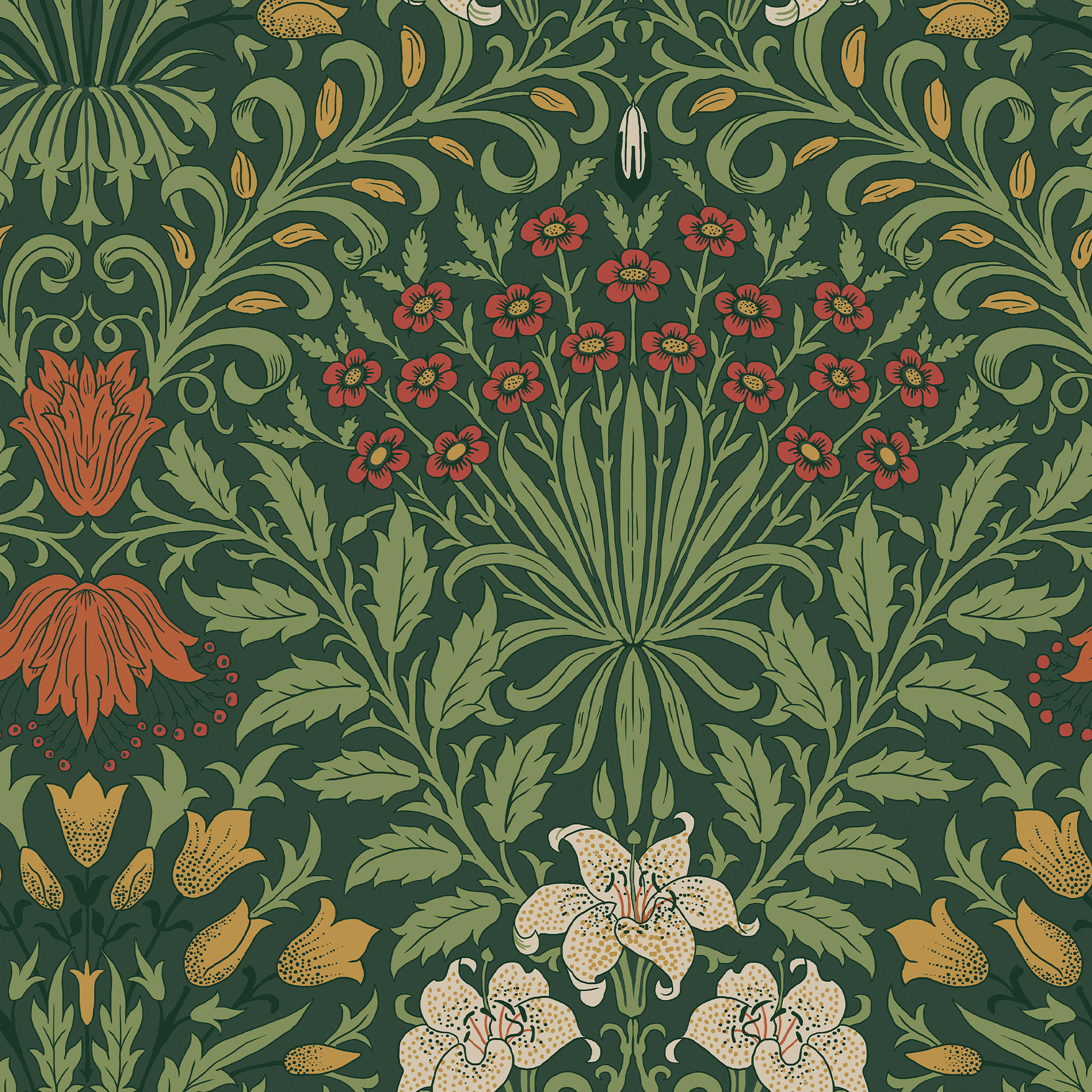 William Morris at Home Vliestapete Dunkelgrün 52x1000 cm