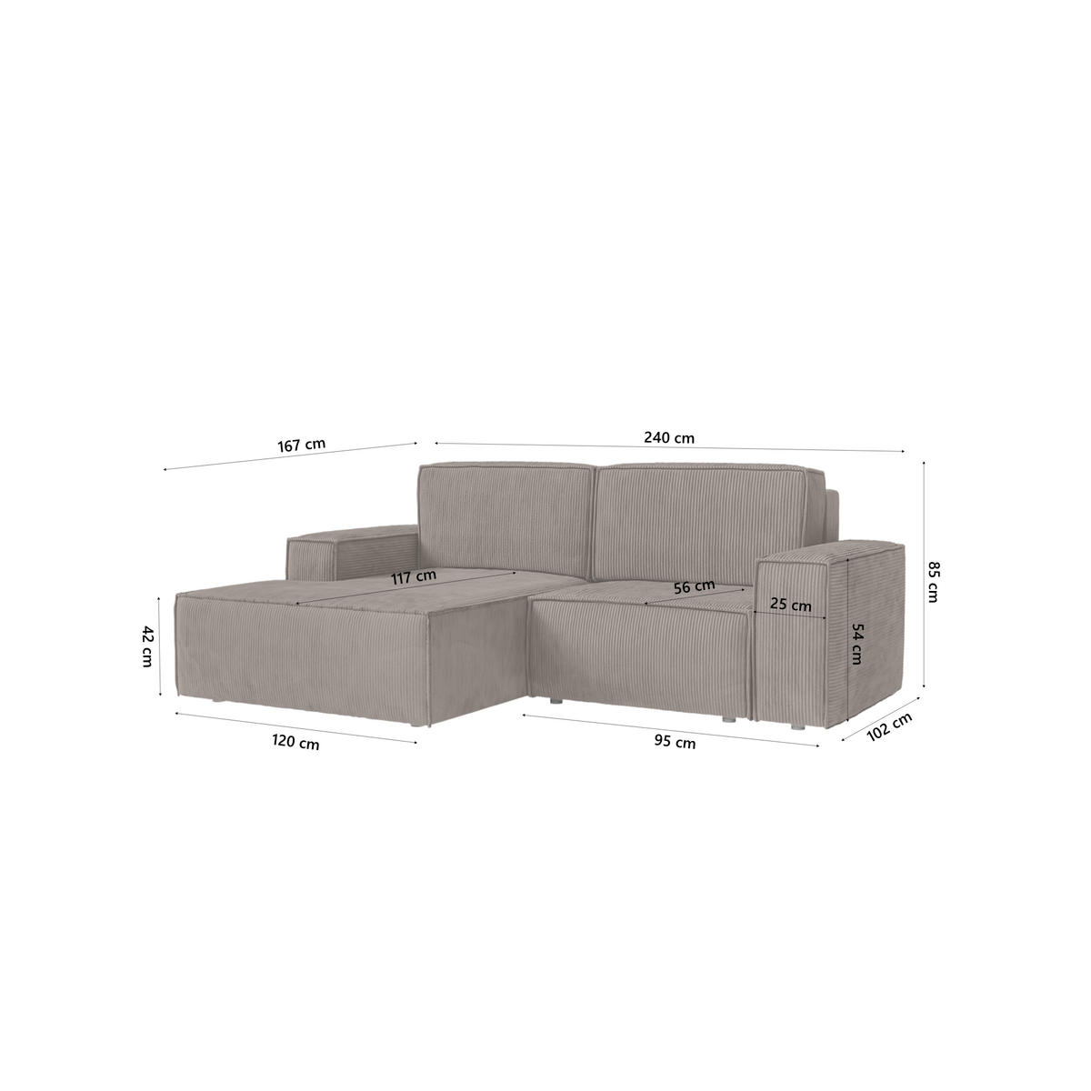ECKSOFA KOKKO MINI mit Schlaffunktion, Dunkelbraun - Dunkelbraun, Textil (240/167cm) - Fedve