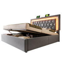 POLSTERBETT mit Bettkasten 160x200 cm Samt Grau mit LED und USB - Grau, Metall (160/200cm) - Meubliv